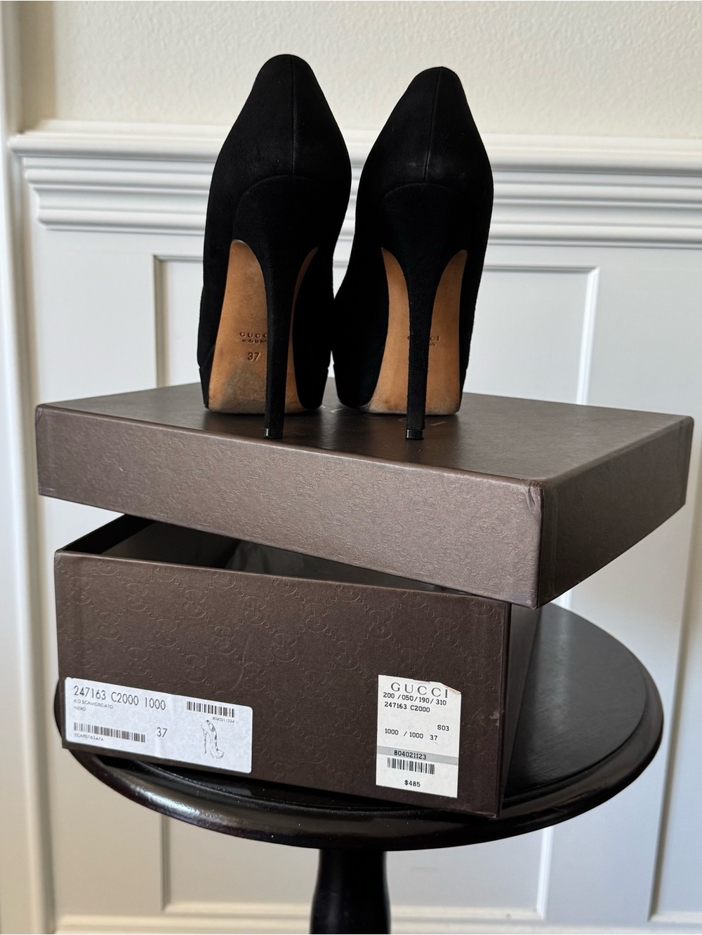 Gucci Black Suede Platform Pumps Square Toe EU37/US 6.5 Made in Italy - Picture 5 of 13